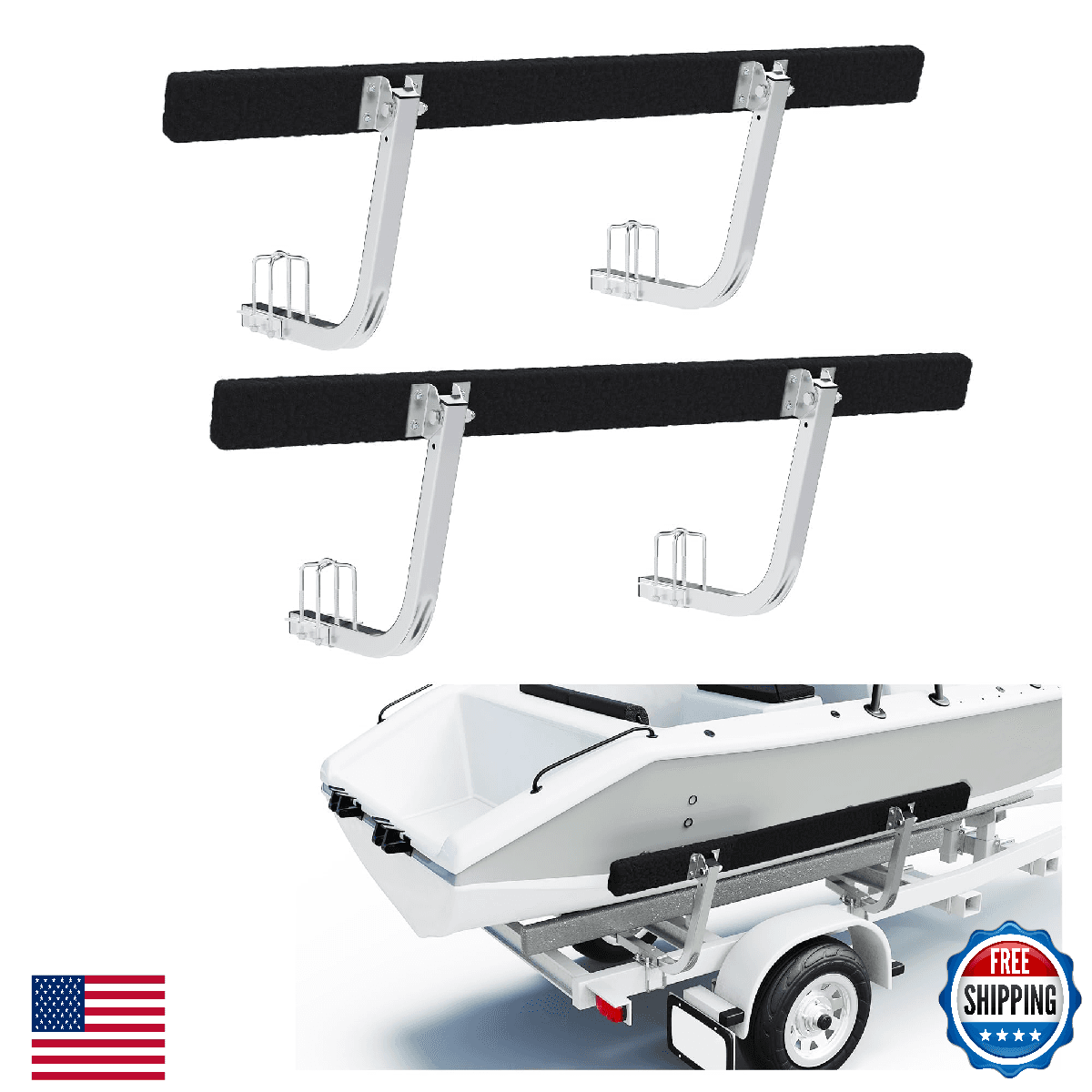 ECOTRIC 61" Adj. Galvanized Steel Boat Trailer Bunk Guide-On Rails 2-Pack - Image 1