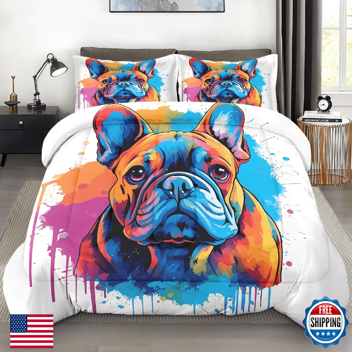 Pamnest Full Comforter Set, Cute Dog Vintage Soft 3 Pc Bedding for Kids Teens - Image 1