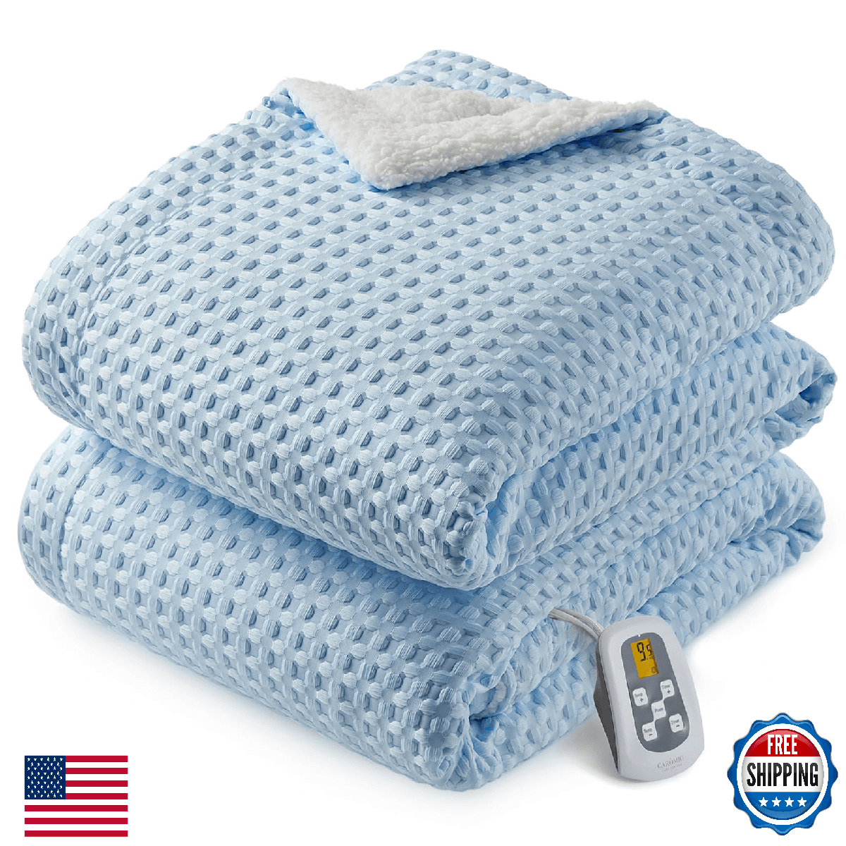CAROMIO Heated Blanket Twin Size, Waffle Weave Electric Throw Blanket Fast Heati - Image 1