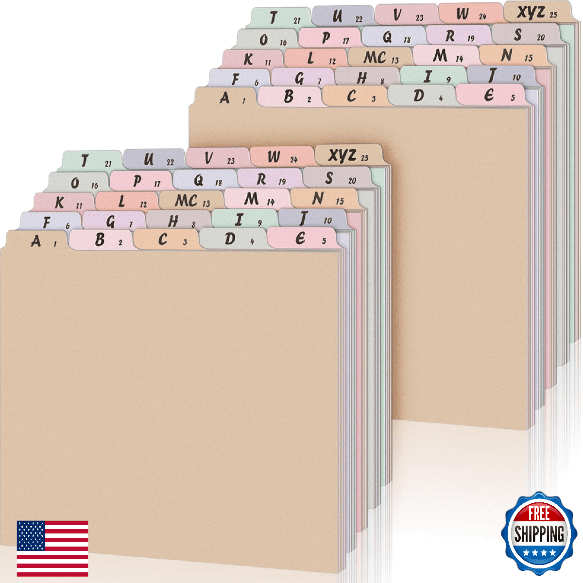 Noveread A-Z Alphabet File Dividers, 2 Sets 50 Pcs, Letter Size, 12 Colors - Image 1