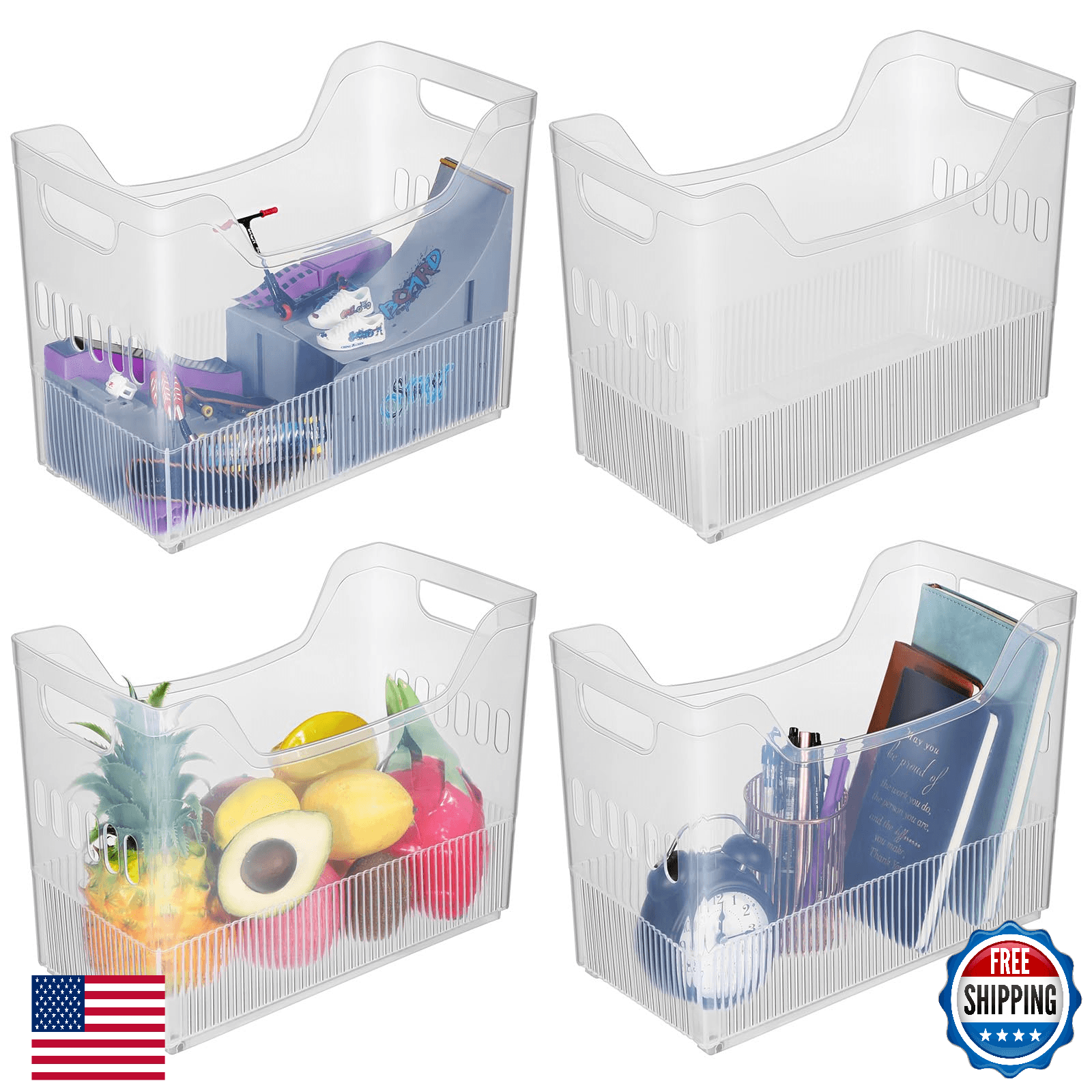 Beeveer 4-Pack Wheel Tall Narrow Freezer Kitchen Pantry Organizer Bins - Image 1