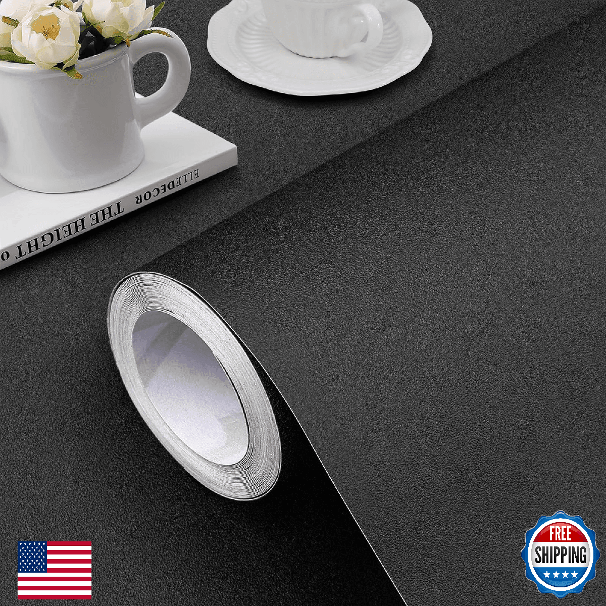 Jeweluck Black Wallpaper Peel and Stick Wallpaper Pure Contact Paper 15.7inchx59 - Image 1