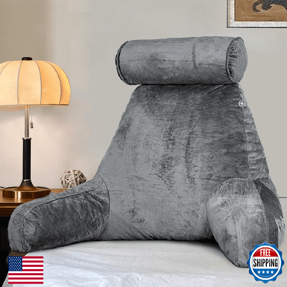 mittaGonG Reading Pillow for Sitting in Bed with Detachable Neck Roll & Big Bed - Image 1