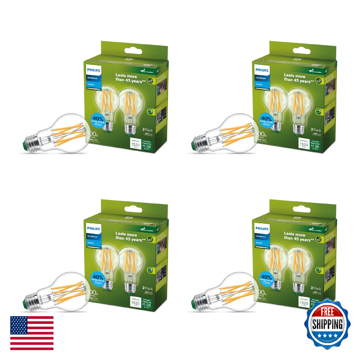 Philips LED 100W A19 8-Pack Ultra Efficient Daylight (5000K) 1520 Lumen (8.9W = - Image 1