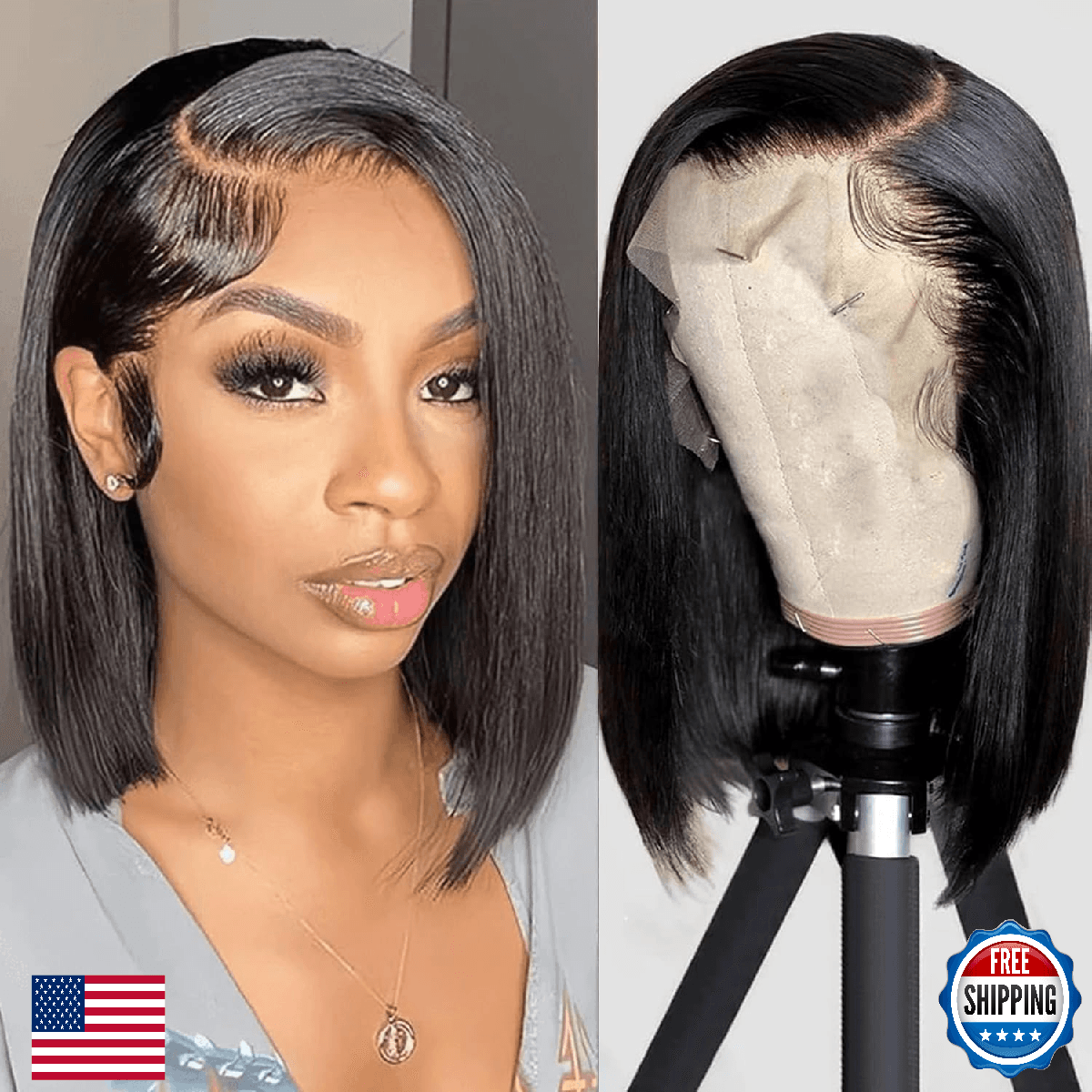 OPNGF 13x4 Bob Lace Front Wig Human Hair 18 Inch Straight Blunt Cut Bob Wig Huma - Image 1
