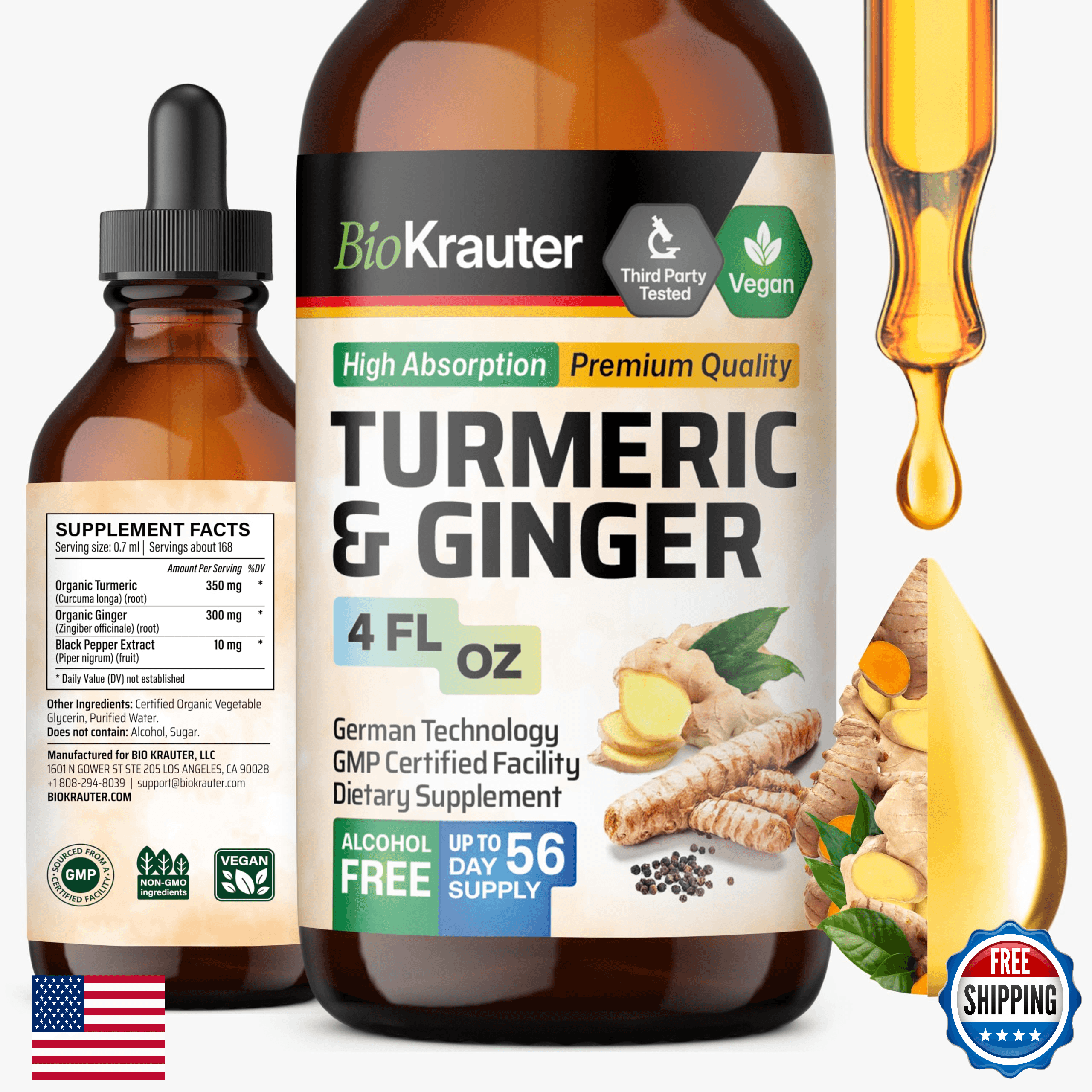 BIO KRAUTER® Turmeric & Ginger Liquid Supplement - Vegan Joint & Digestion Suppo - Image 1