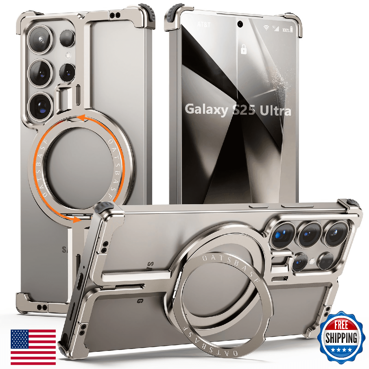 XAOVUIR S25 Ultra Case Magnetic with Ring Kickstand, Slim Metal Frameless for Sa - Image 1