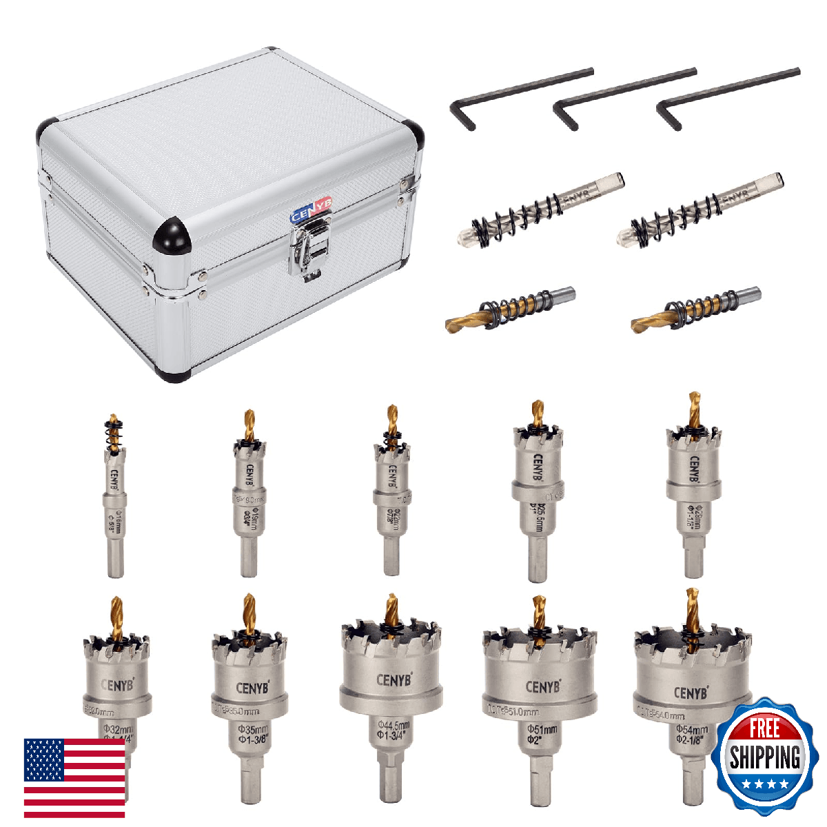 10Pcs TCT Carbide Hole Saw Kit (16-54mm) for Hard Metals w/ 2 Titanium Bits - Image 1
