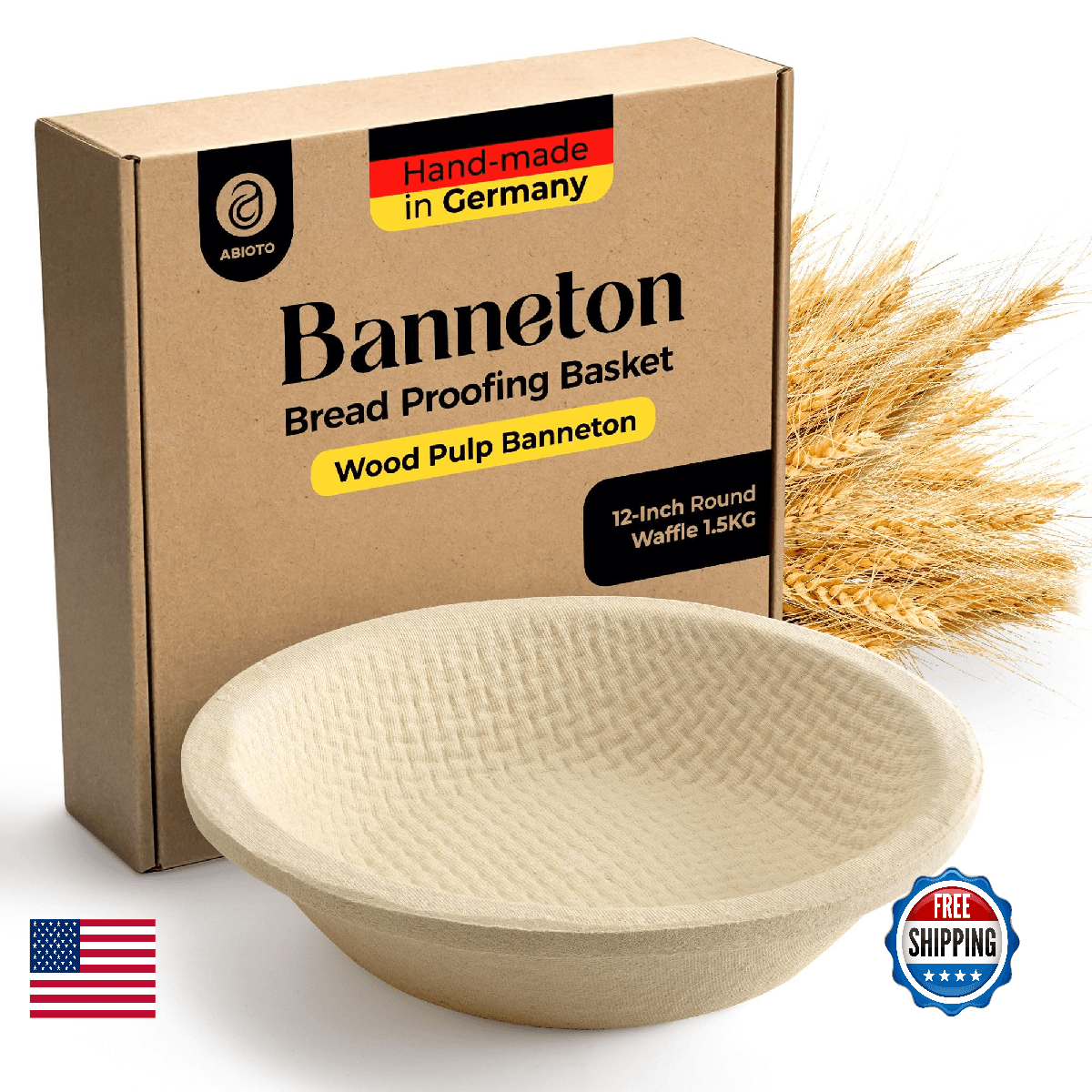 Wood Pulp Banneton Bread Proofing Basket – 12" Round 3.3LB Brotform with Waffle - Image 1
