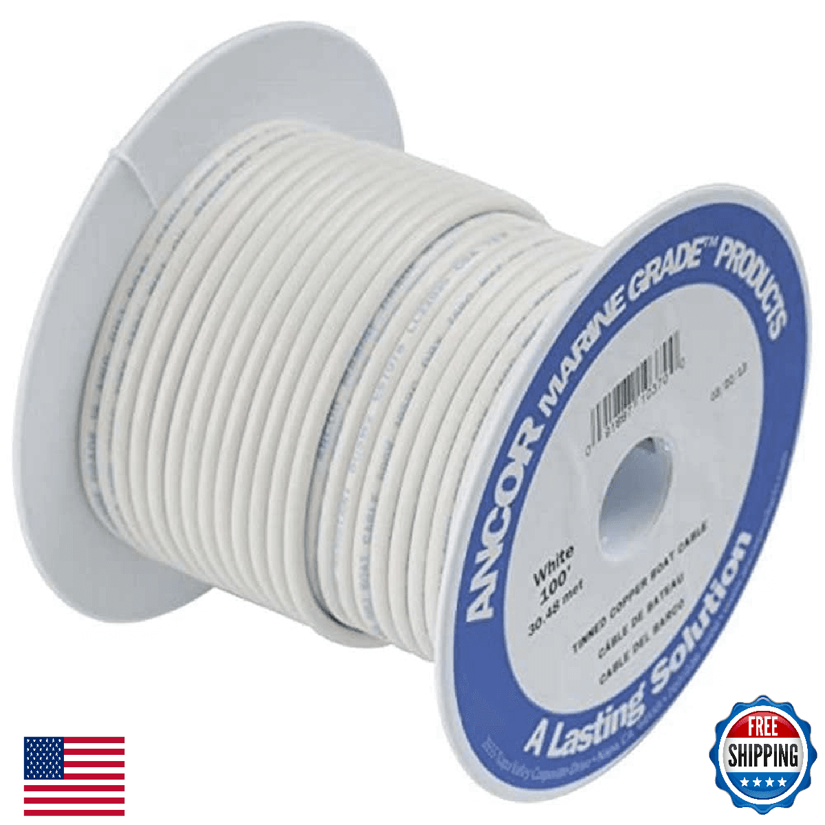 Ancor 100910 18 AWG Tinned Copper Wire, White - 100ft Marine Grade - Image 1