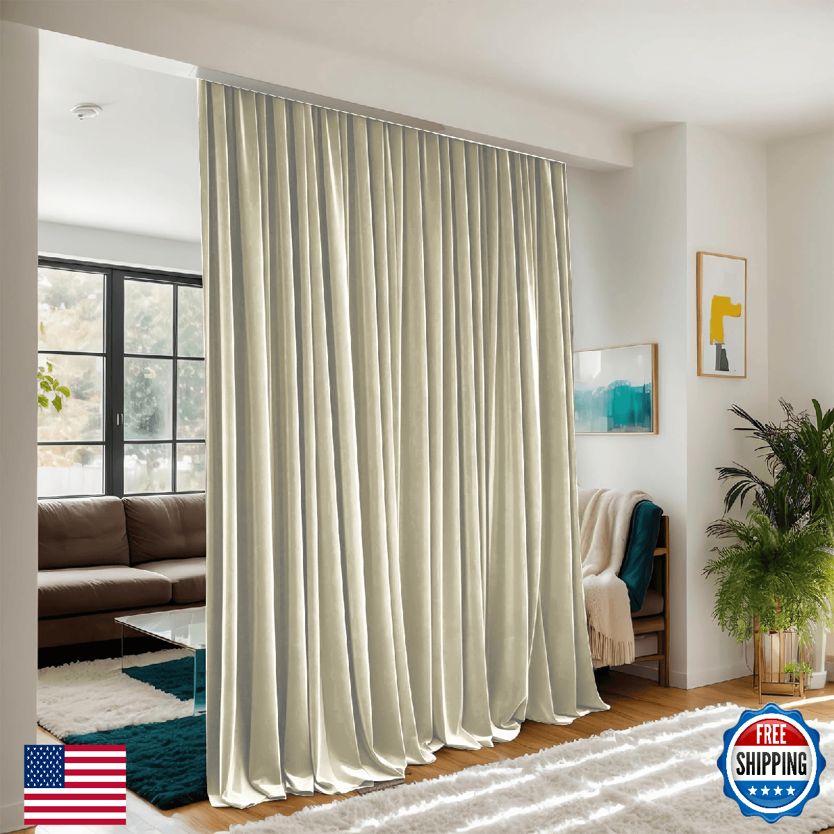 Floor to Ceiling Curtains for Wall Ceiling Mount Track - Blackout Privacy Room D - Image 1