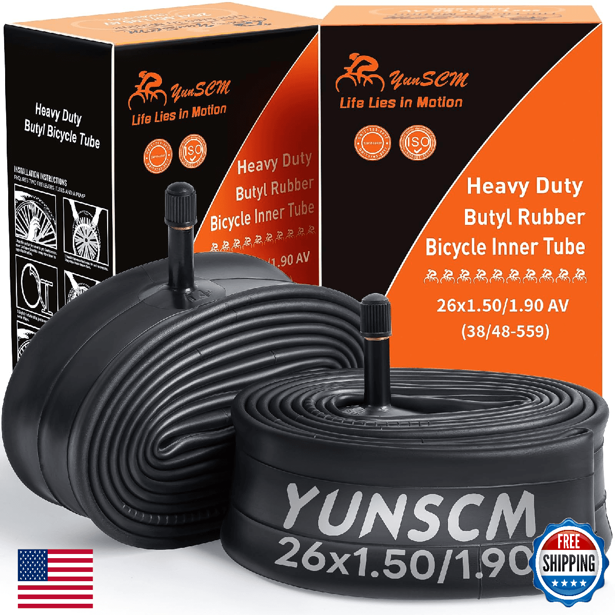 YUNSCM 2-PCS Heavy Duty 26" Bike Tubes 26x1.50/1.75/1.90 (38/48-559) 32mm Schrad - Image 1