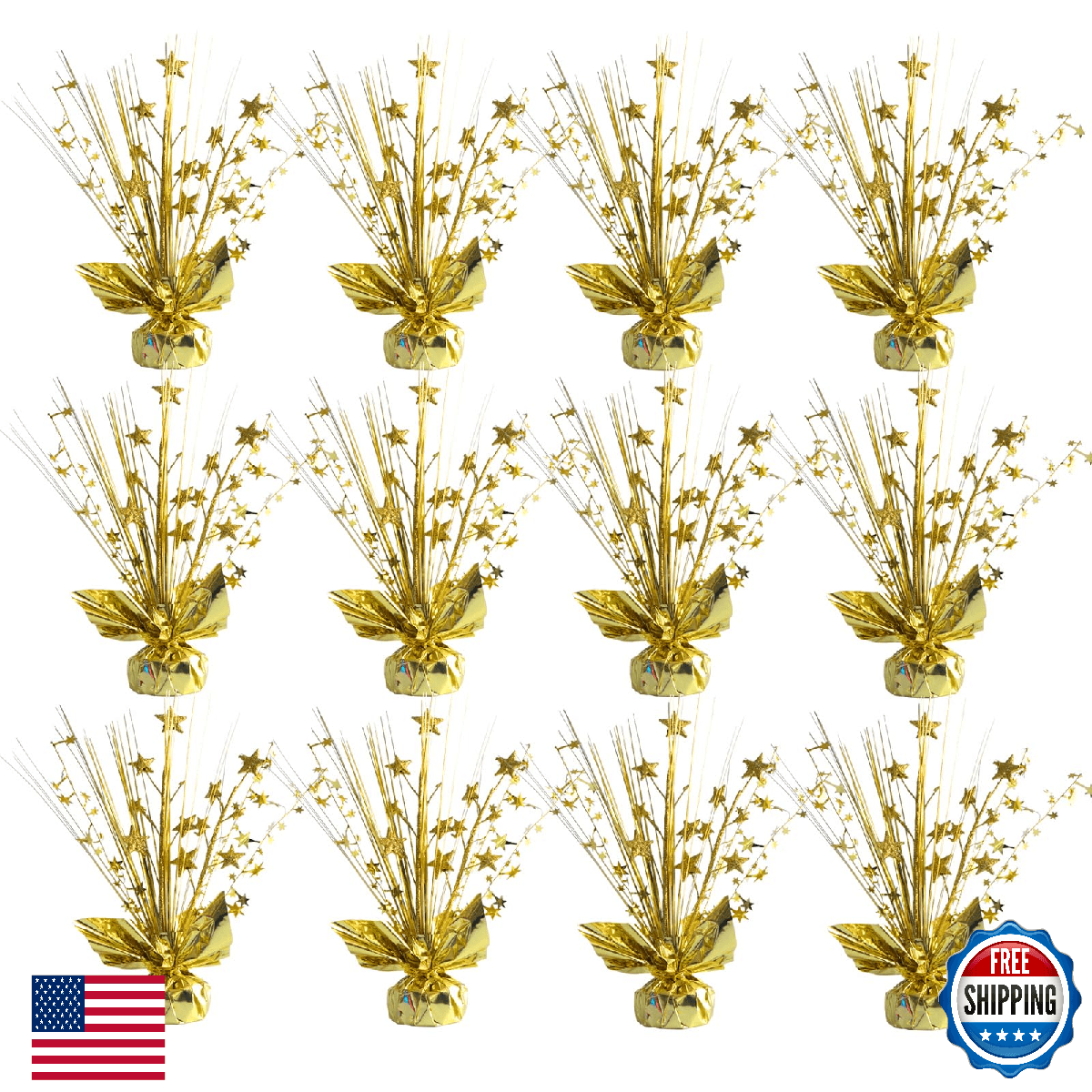 Egolot 12 Pack Metallic Gold Foil Spray Centerpieces Stars Brust Table Centerpie - Image 1