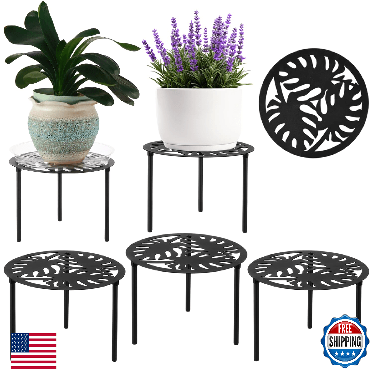 5-Pack 12” Heavy-duty Metal Plant Stands Large Flower Pot Holder for Indoor Outd - Image 1