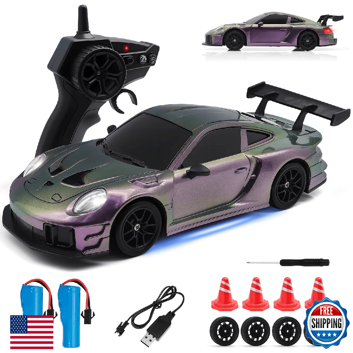 Aka Supaku RC Drift Car, 1:24 4WD Remote Control Cars Vehicle with LED Light,2.4 - Image 1