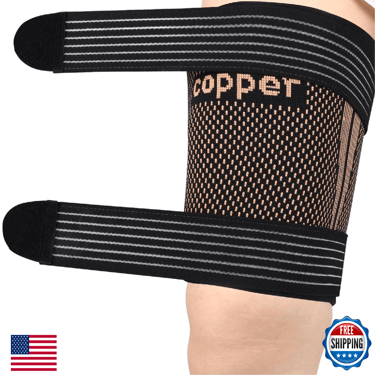 Kyopyno Hamstring Compression Sleeves with Adjustable Straps Copper Infused Thig - Image 1