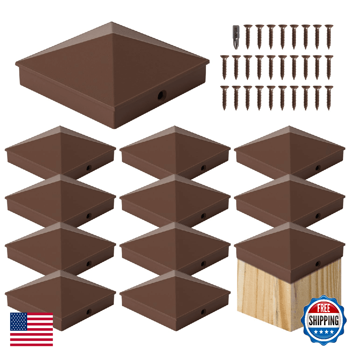 VIVIDA 4x4 Aluminum Post Caps(Actual 3.5" x 3.5"), Metal Fence Post Caps with Wa - Image 1