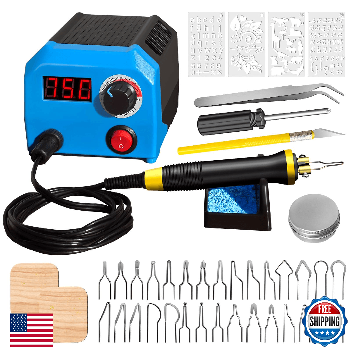 FIRElood LH55-1 Wood Burning Kit Digitally Adjustable Temp Pyrography Pen Tool - Image 1