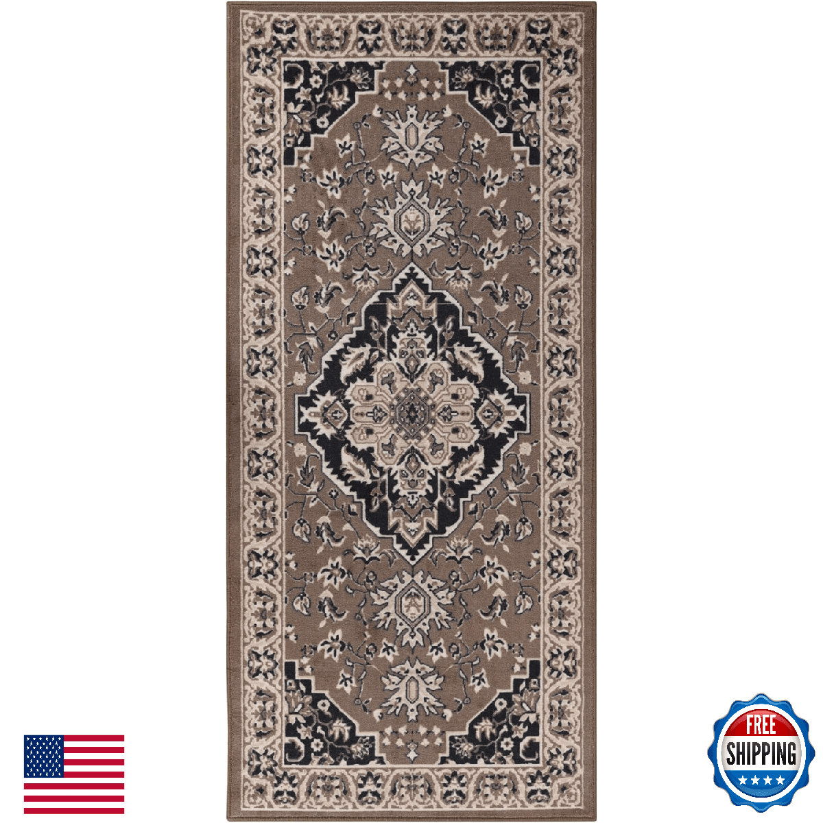 Superior Indoor Runner Rug Plush Carpet - Traditional Oriental Medallion - Image 1