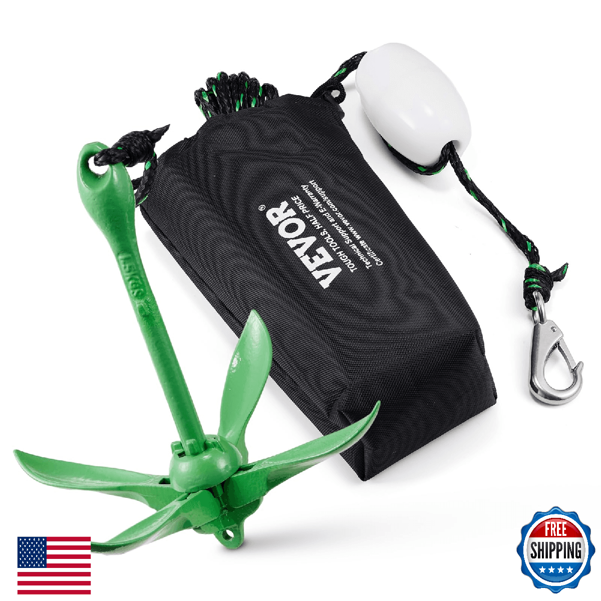 VEVOR Kayak Anchor Kit, 3.5lb with 26.2ft Rope, Buoy, Bag - Paddle Board, Boat - Image 1