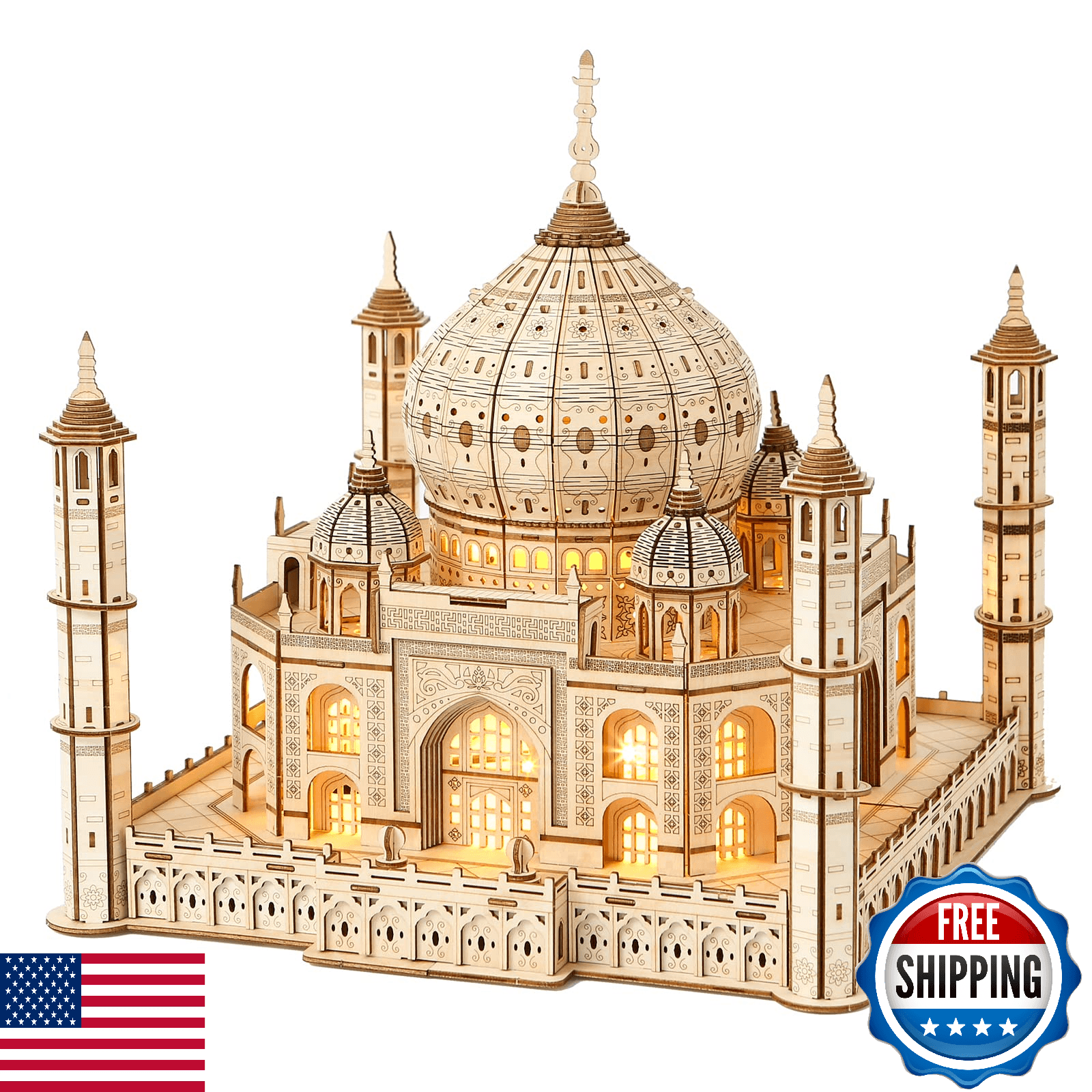3D Wooden Puzzle Taj Mahal w/ LED Light for Adults - Self-Assembly Wood Model Ki - Image 1