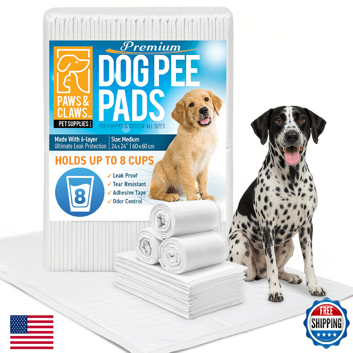 Paws & Claws Premium Disposable Dog & Puppy Pee Pads, Large 28"x30", 40-Count – - Image 1