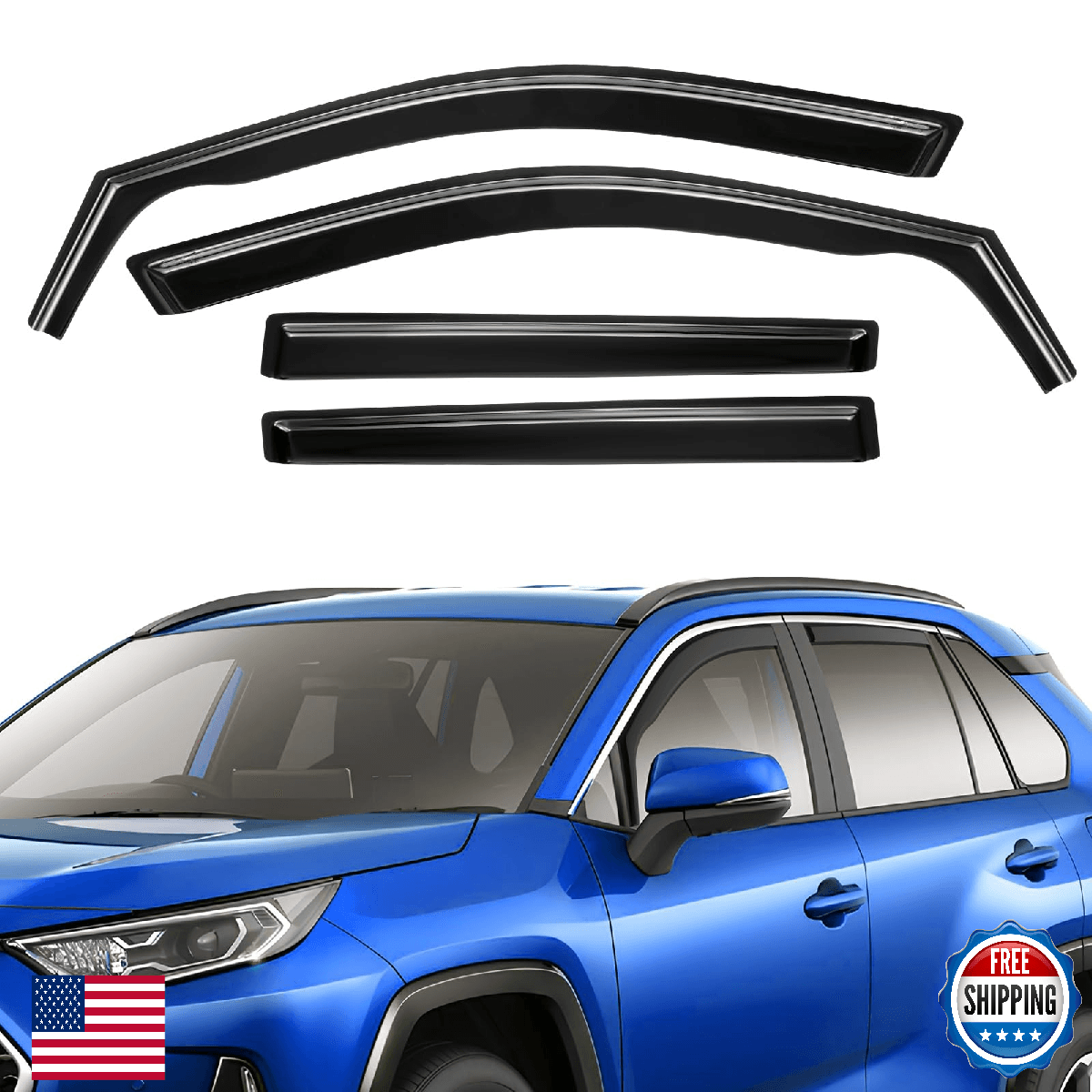 in-Channel Rain Guards Fit for Toyota RAV4 2019-2025 Black Extra Durable Shatter - Image 1