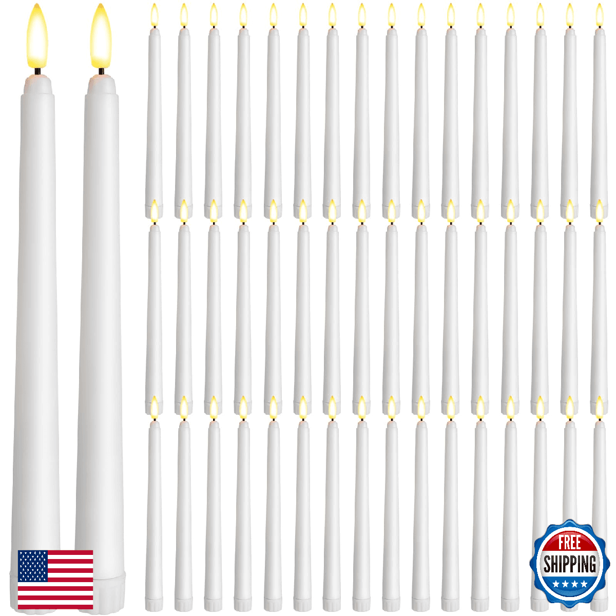 Baquler 50 Pcs 9.7 Inch Flameless Taper Candles Battery Operated Taper Candles B - Image 1