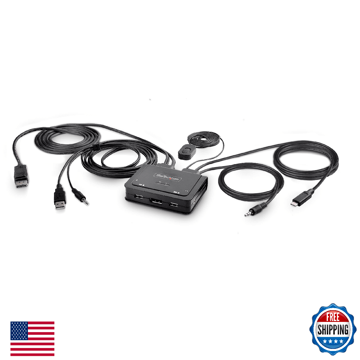 StarTech 2-Port Hybrid USB-C DisplayPort KVM Switch 4K 60Hz w/ Cables - Image 1