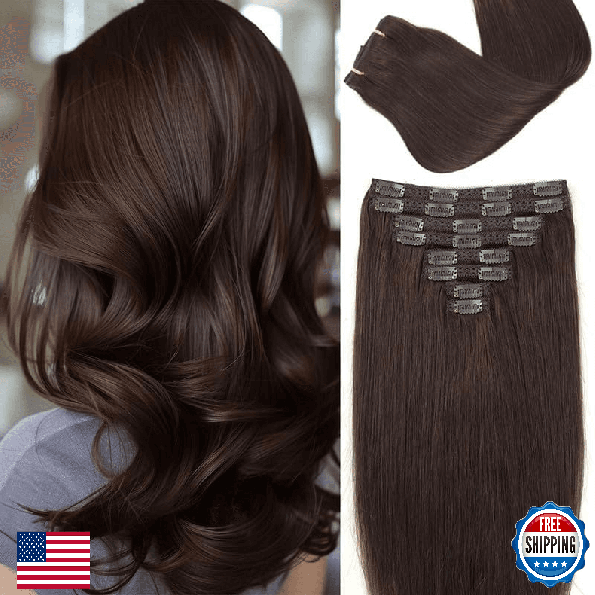 ShowJarlly Clip in Hair Extensions Real Human Hair 18 Inch Straight Clip Ins 8 P - Image 1