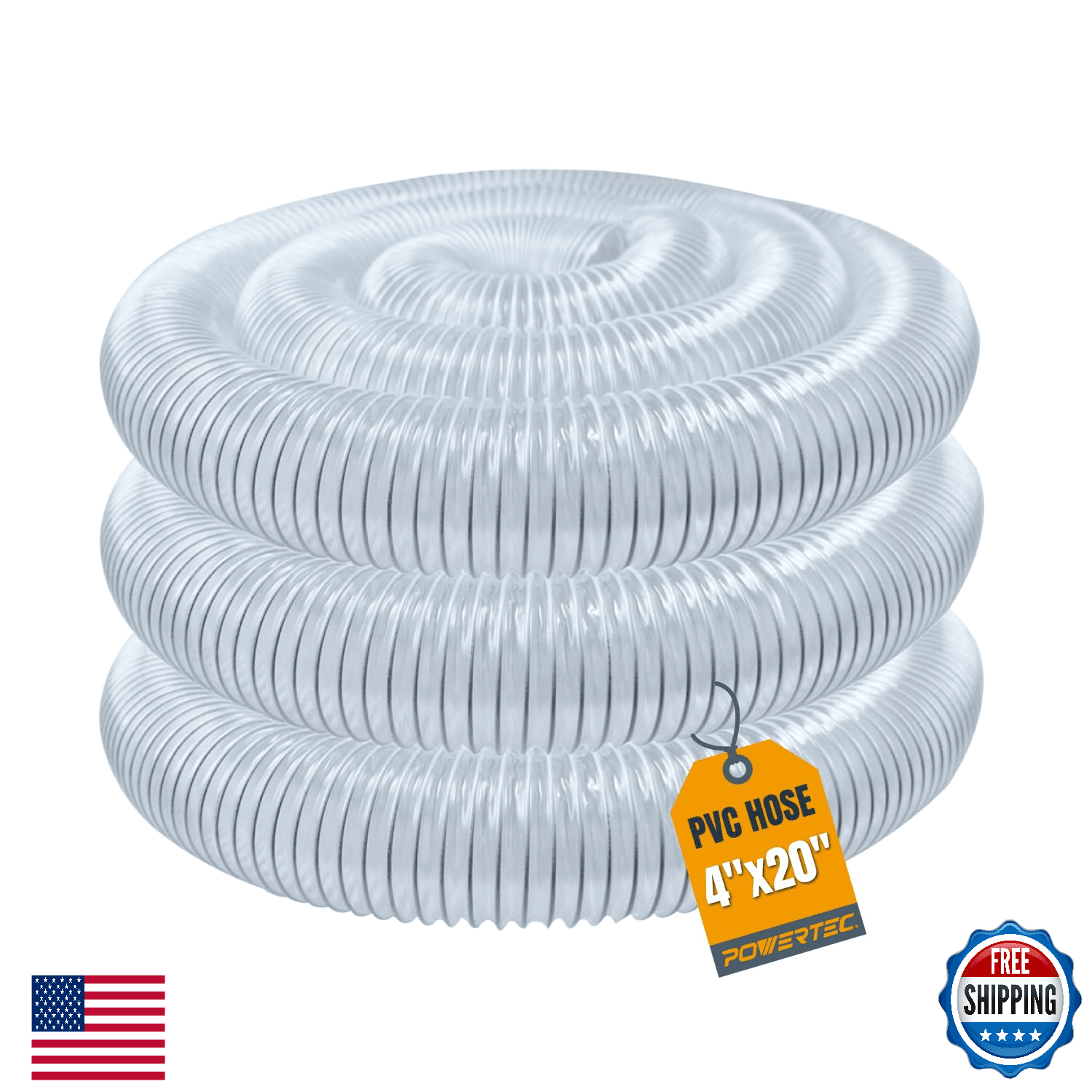POWERTEC 4" x 20' Dust Collection Hose, 4 Inch Flexible PVC Dust Collector Hose - Image 1