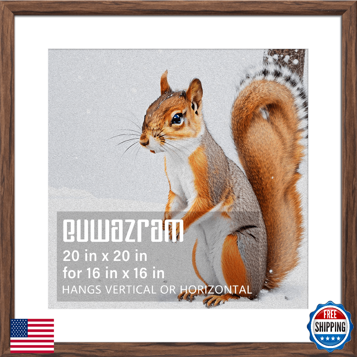 euwazram Rustic Walnut 20x20 Frame - Single Frame, 20 x 20 Poster Frame with Mat - Image 1