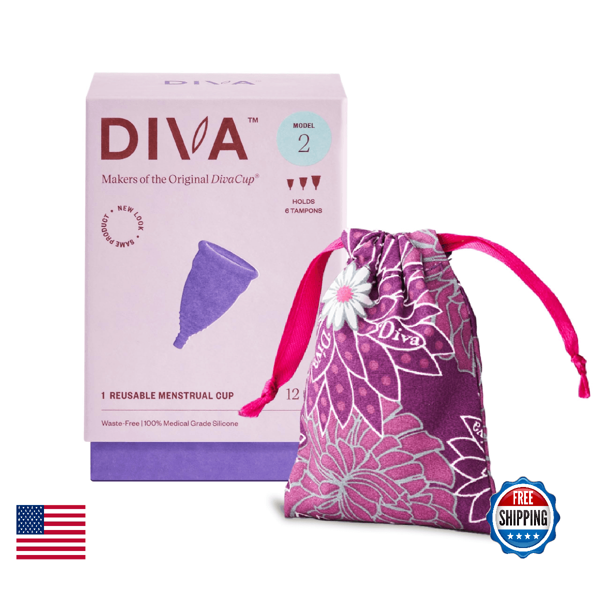 DIVA Cup Model 2 & Pouch - Medical Grade Silicone Cup for Period Care - Reusable - Image 1