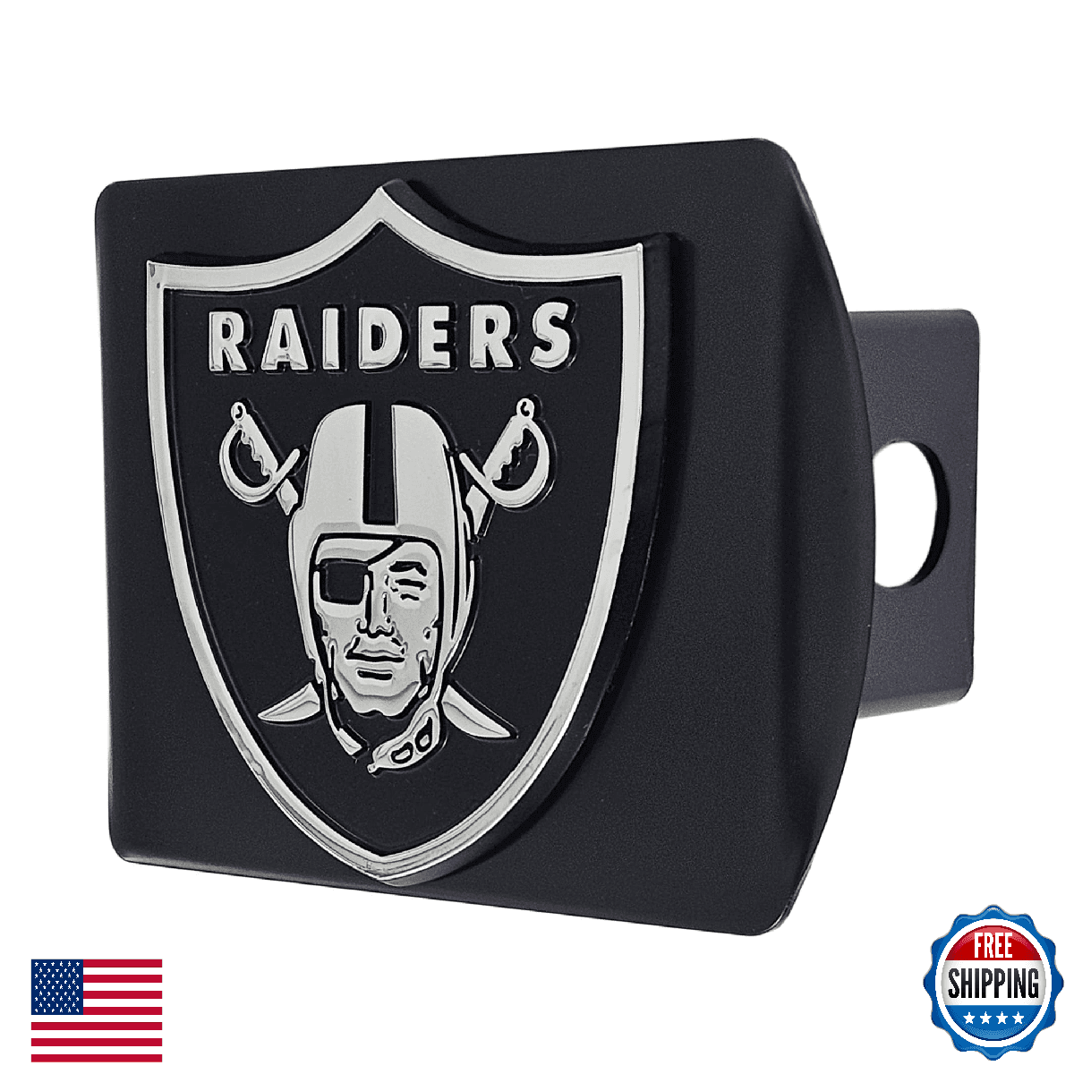 FANMATS Las Vegas Raiders Black Metal Hitch Cover w/ Chrome 3D Emblem - Image 1