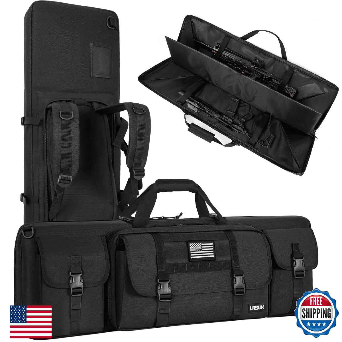 LASUK Double Rifle Backpack Tactical 36” Soft Case for Rifles, Pistols, Mags - Image 1