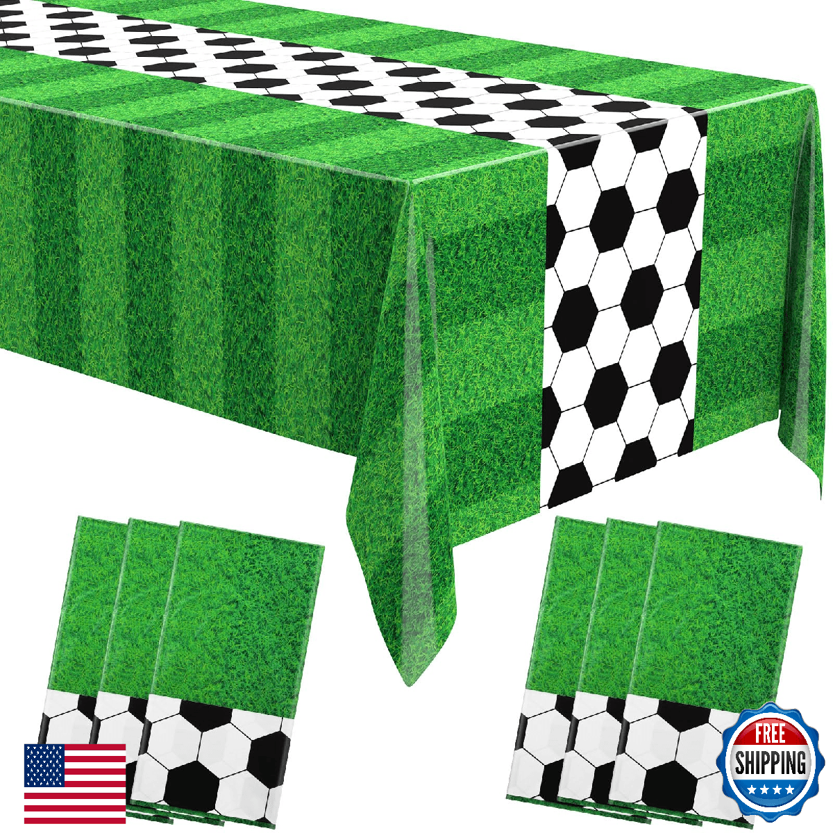 Buryeah 6 Pcs Soccer Tablecloths 54"x108" Disposable Plastic Football Party - Image 1