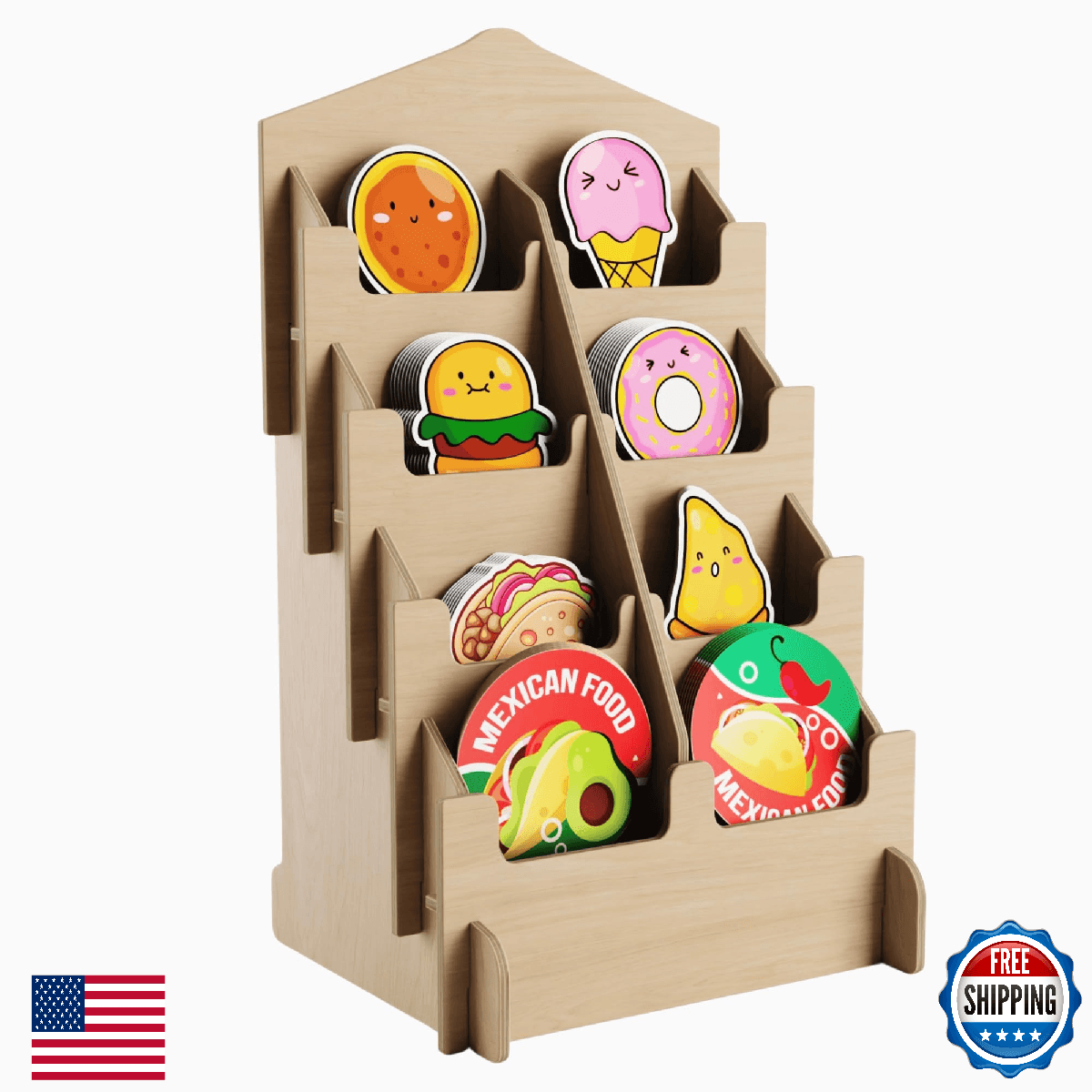 HOTCAN Sticker Display Stand; 5-Tier Curved Pockets for 4" Stickers & Brochures - Image 1