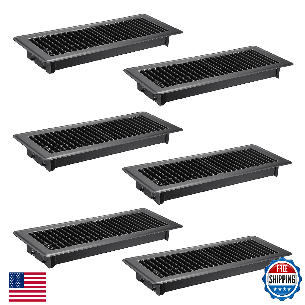 Sumnacon 6-Pack 4x12" Metal Floor Vent Covers Heavy Duty Adjustable Air Supply - Image 1