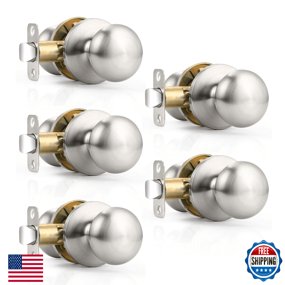 Probrico Passage Door Knob 5 Pack Brushed Nickel Interior Keyless Closet Door Ha - Image 1