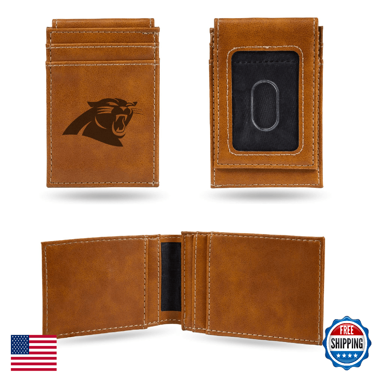 Rico Industries Carolina Panthers Laser Engraved Front Pocket Wallet NFL - Image 1