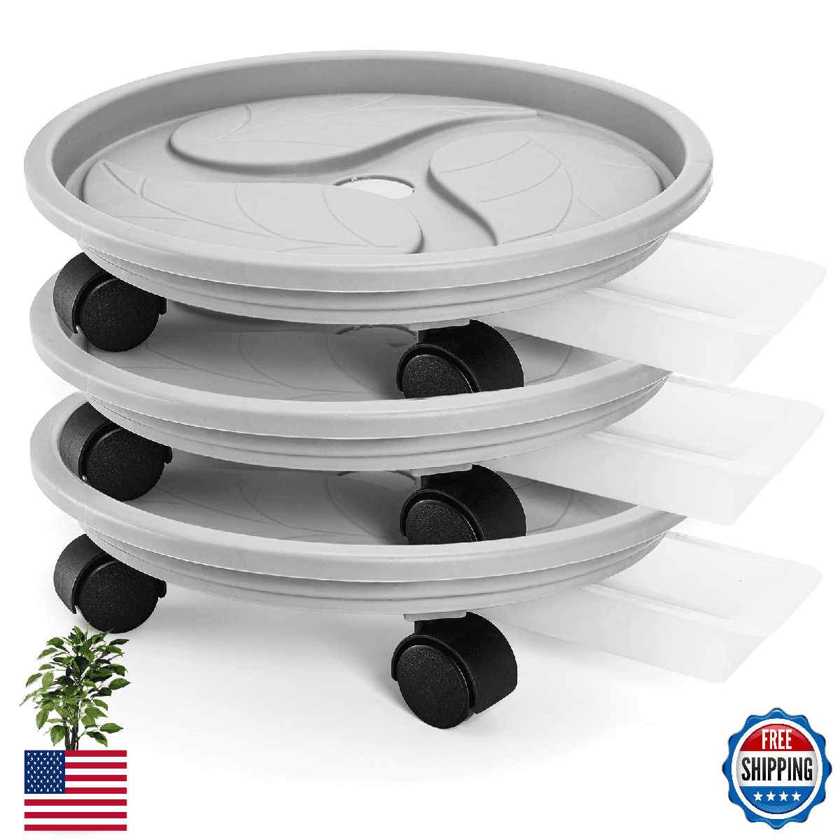 Nagpew 3 Pack Plant Caddy with Wheels, 12 Inch Heavy Duty Planter Pallet with Dr - Image 1