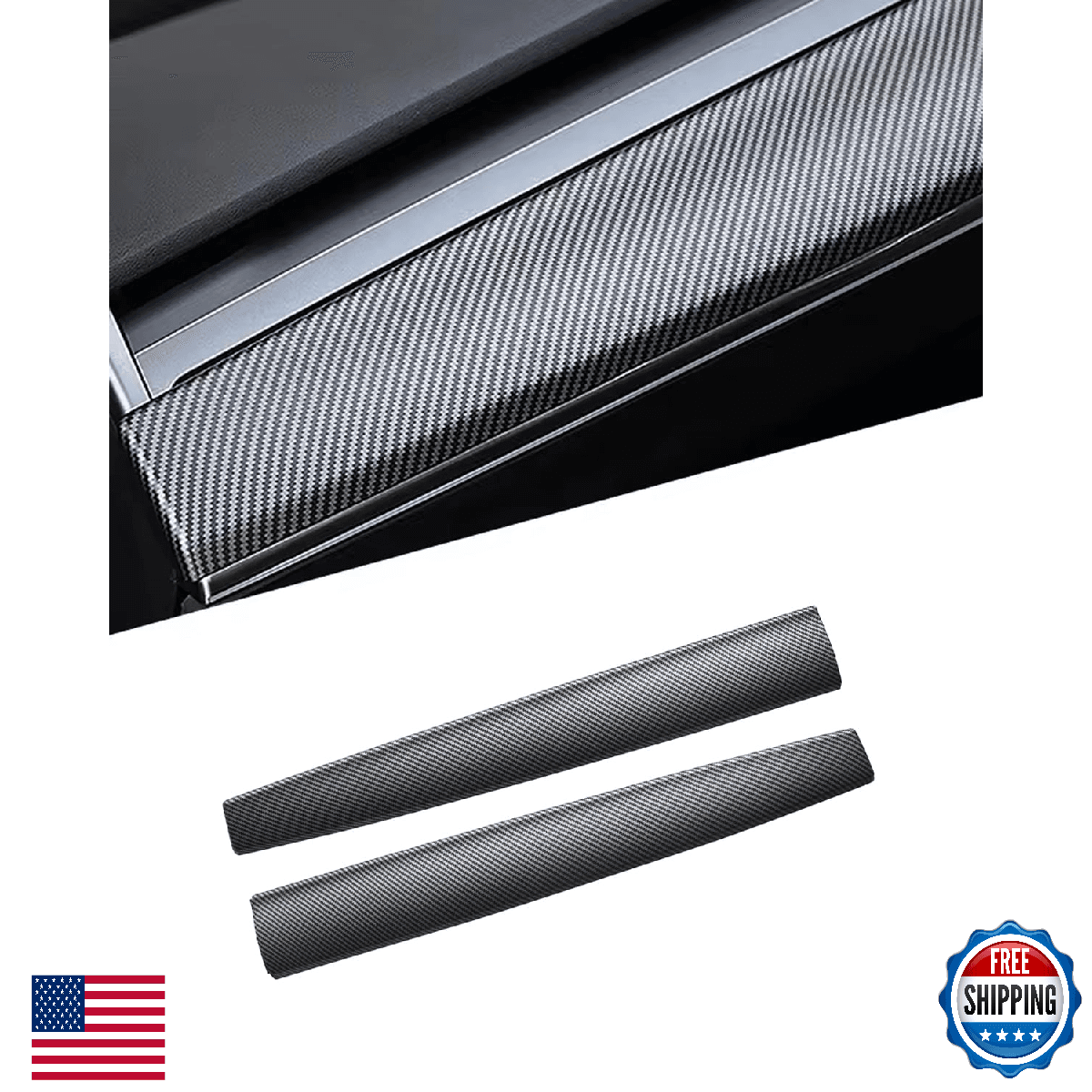 Tesla Model 3 Model Y Dashboard Cover Front Door Cover Matte Carbon Fiber 2pcs - Image 1