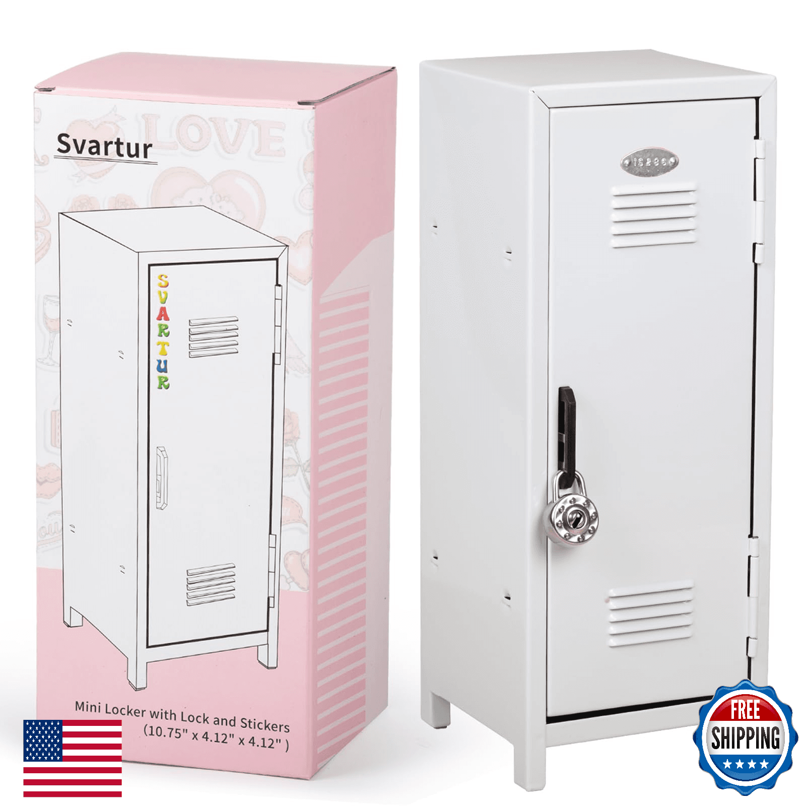 Svartur Mini Metal Locker w/ Lock & Keys, Stickers, Desktop Storage - Image 1