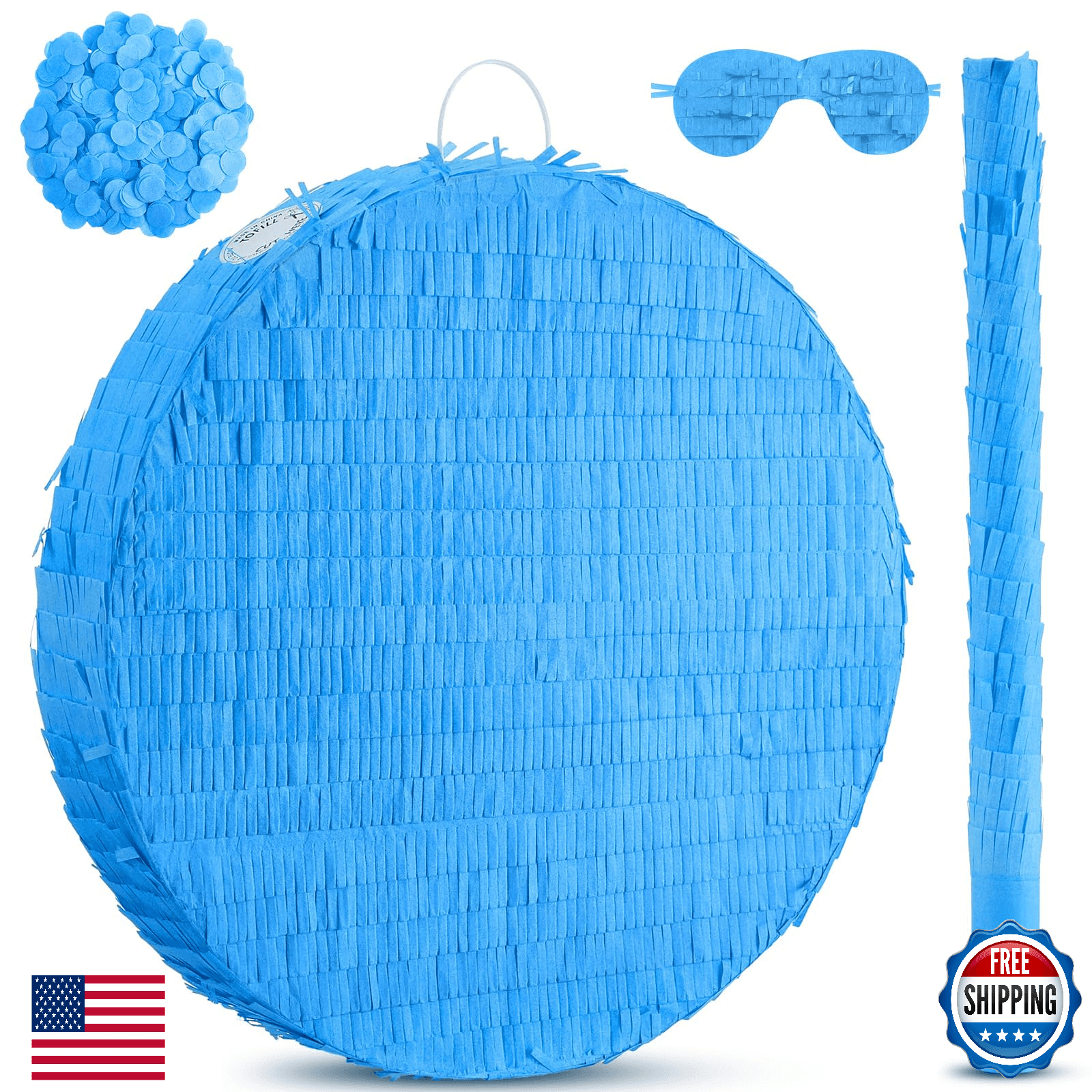Jenaai 16" Round Blank Piñata Kit w/ Stick, Blindfold & Confetti - Image 1