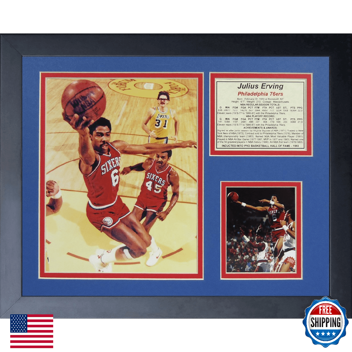 Legends Never Die "Julius Erving 76ers Framed Photo Collage, 11 x 14-Inch,12301U - Image 1