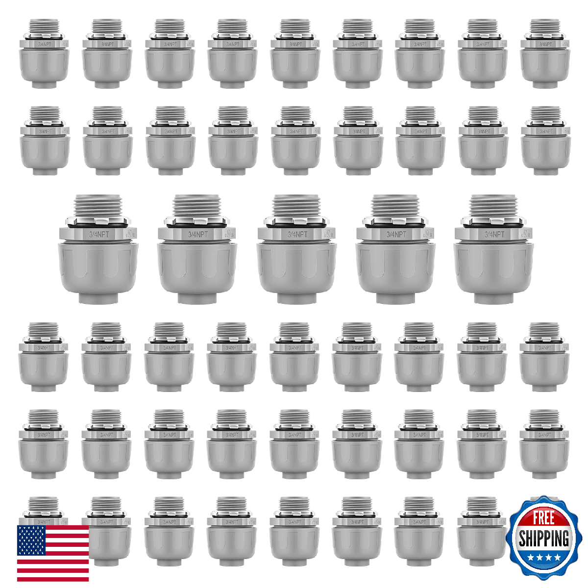 50x 3/4" NPT Non-Metallic Liquid Tight Connectors for Flexible PVC Conduit - Image 1