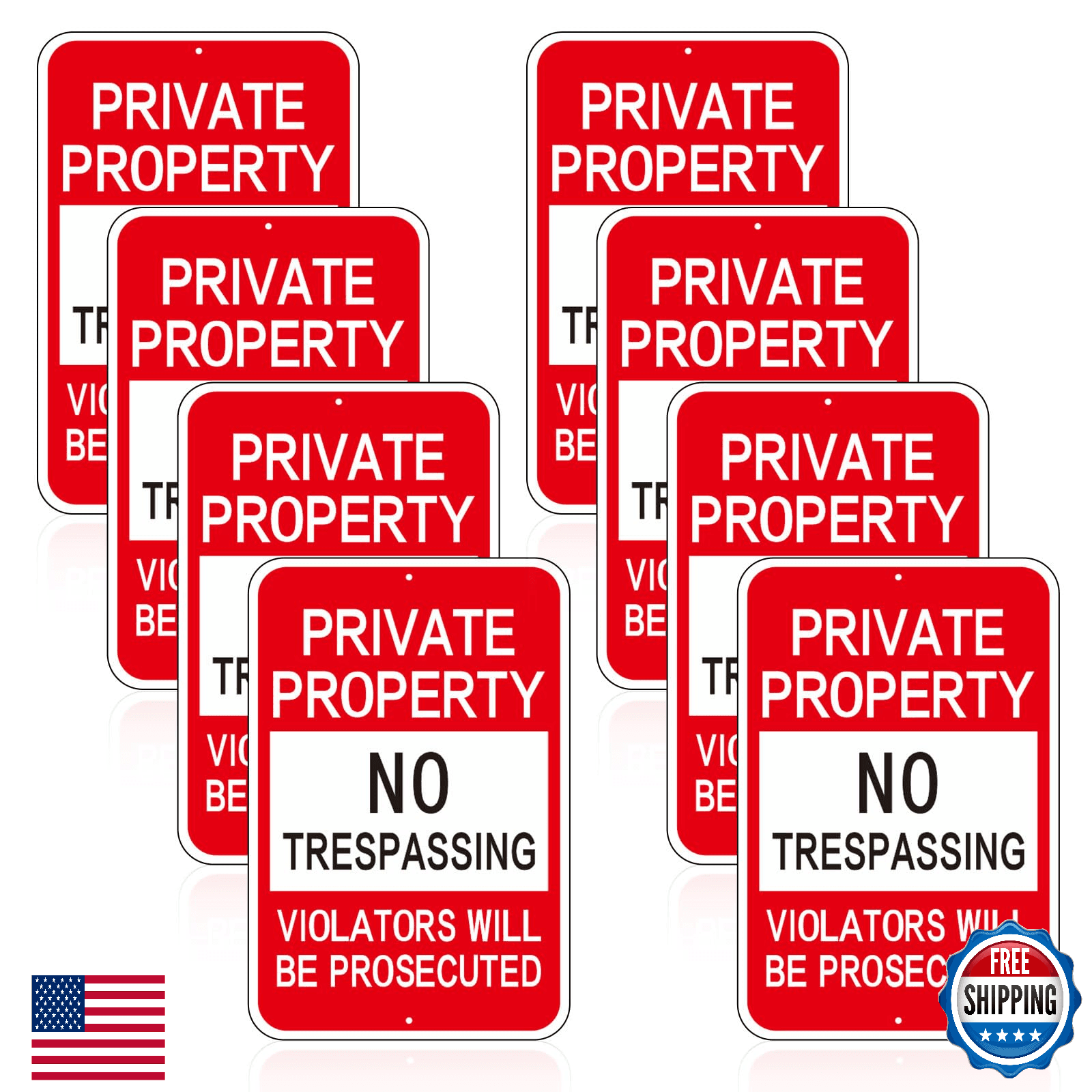 Amylove 8-Pack 12x18" Red Private Property No Trespassing Sign Violators Will Be - Image 1