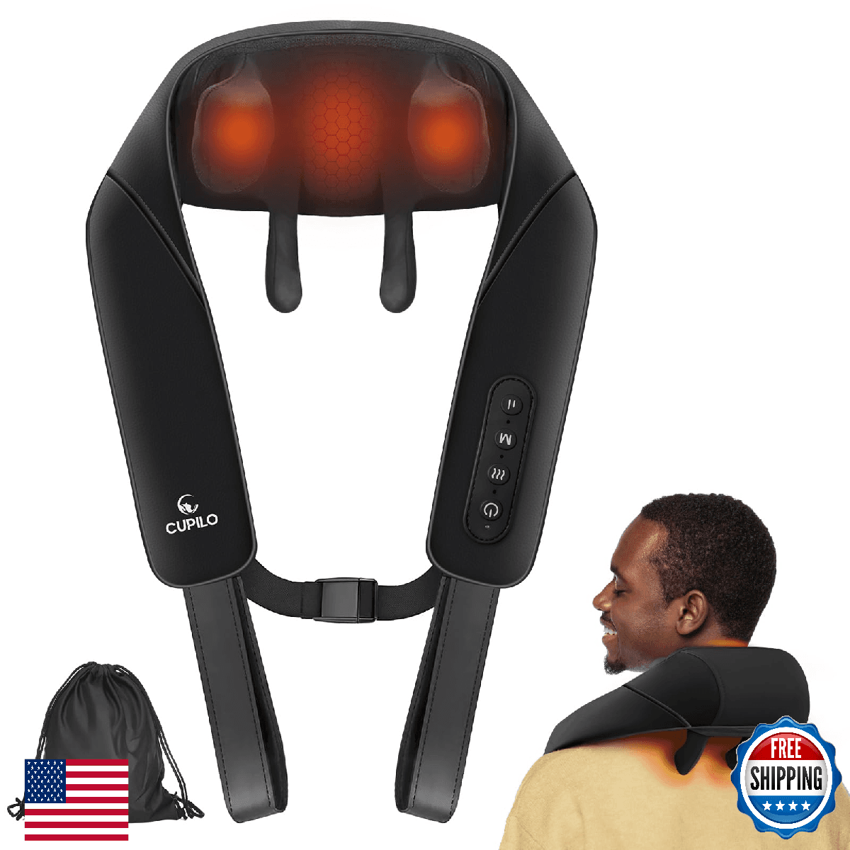 CuPiLo Shiatsu Neck Massager with Heat - Ideal Gifts for Friends,4D Cordless Dee - Image 1