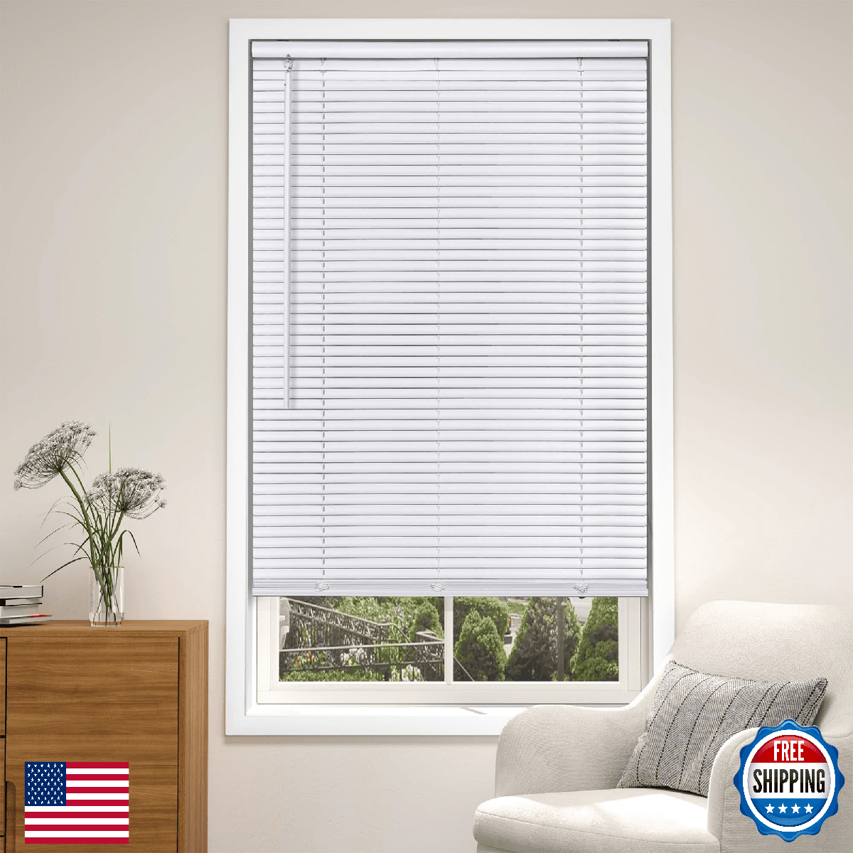 LazBlinds Cordless White 1" Room Darkening Vinyl Mini Blinds, 42" W X 48" H Hori - Image 1