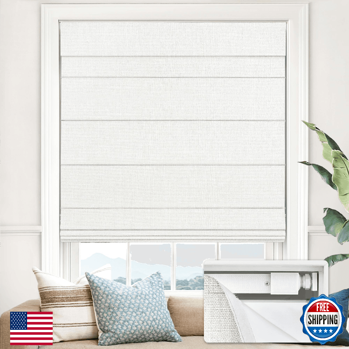 UNISHADES 100% Blackout No Tools No Drill Cordless Roman Shades for Windows, Siz - Image 1